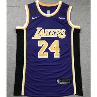 ใหม่ NBA Los Angeles Lakers สําหรับผู้ชาย 2021 #เสื้อกีฬาบาสเก็ตบอล ปักลายโลโก้ Kobe Bryant KB สีม่วง 24 ชิ้น