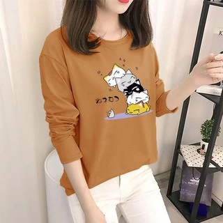 newร่น-206 เสื้อยืดแฟชั่นผู้หญิง แขนยาว ลายแมวน่ารักๆผ้าเนื้อดีนุ่มเบา สวมใส่สบาย สไตล์เกาหลี ยอดฮิตพร้อมส่งจ่ายปลายทาง