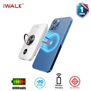 iWALK Power Grip Mag แบตสำรองพกพาชาร์จแบบไร้สาย ขนาด6000mAh รองรับ iPhone14,13,12 สินค้าได้รับ มอก. รับประกัน1ปี