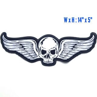 ตัวรีดติดหลังเสื้อขนาดใหญ่ 14x5นิ้ว.  Flying skull Death Skull with Wing large iron on patch