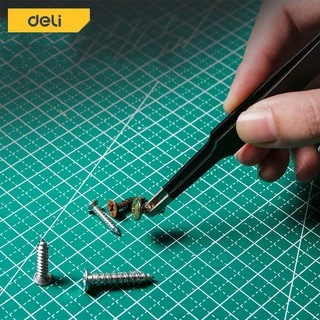 Deli 3ชิ้น ปากคีบ แหนบ ที่คีบเพชร ปากคีบตรง ปากคีบโค้ง ปากขบกันหมดไม่มีบาก ป้องกันไฟฟ้าสถิตย์ วัสดุสแตนเลส tweezer