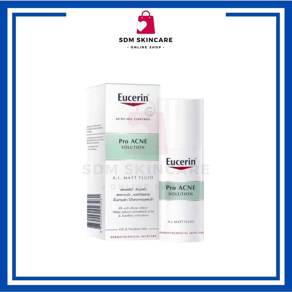 Eucerin ProACNE SOLUTION A.I. MATT FLUID 50ML (ยูเซอริน ครีมบำรุงผิวหน้า ลดปัญหาสิว รอยดำ-แดง ลดผิวมัน)