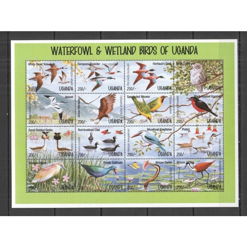 R299 Uganda 1995 Fauna Waterfowl & Wetland Birds Of Uganda XL แผ่น 16v MNH