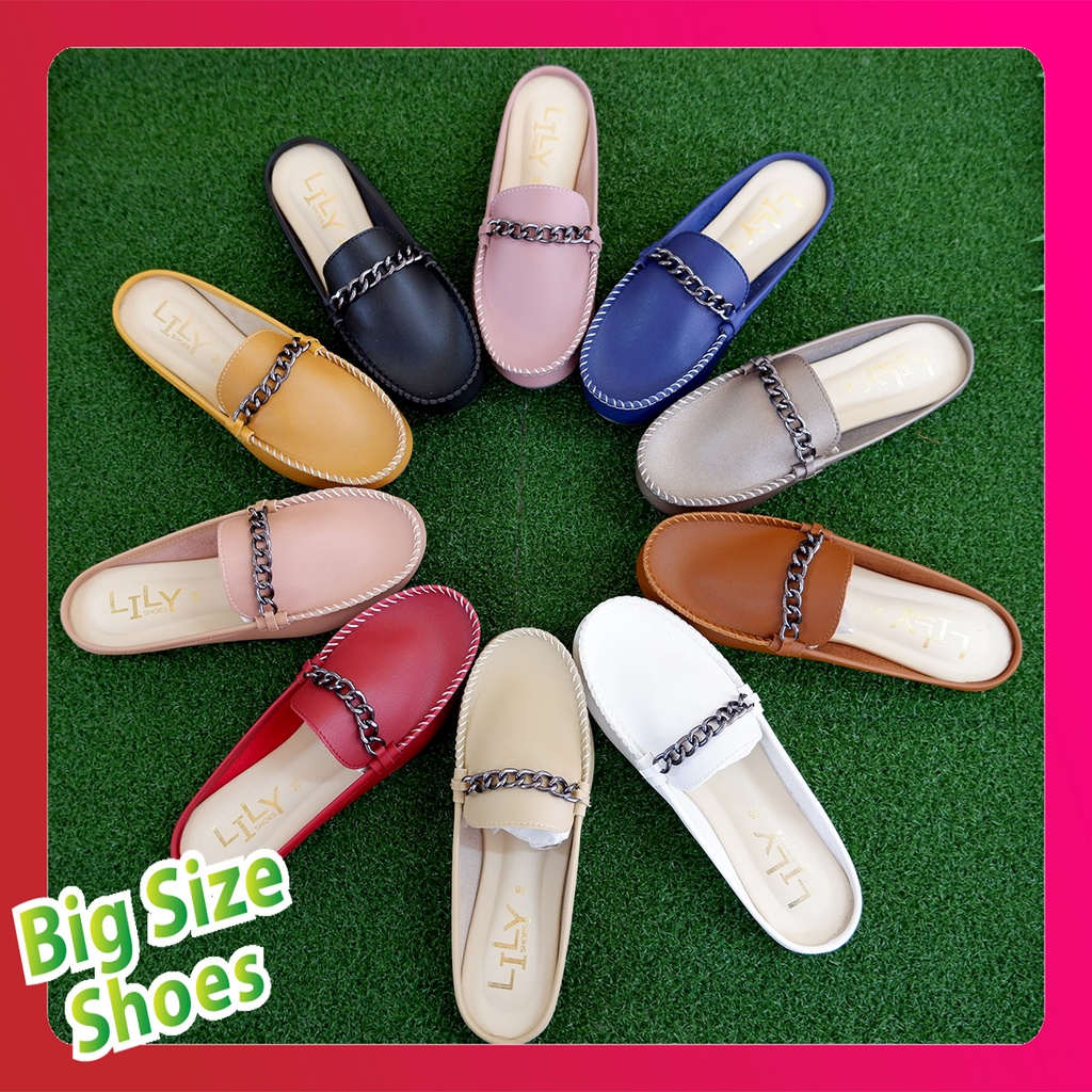 ไซส์ 36 - 45 รองเท้าคัทชูแฟชั่นสวยๆ แบบอะไหล่โซ่ เปิดส้น Big Size Shoes