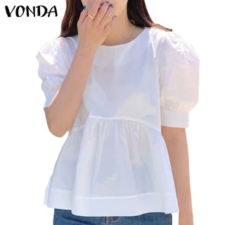 Vonda เสื้อเบลาส์ แขนครึ่งแขน สีพื้น สไตล์เกาหลี สำหรับผู้หญิง