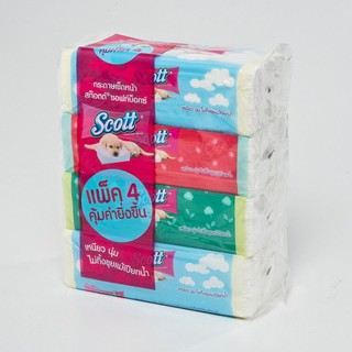 ✨ขายดี✨ สก๊อตต์ ซอฟท์บ๊อกซ์ กระดาษเช็ดหน้า 130 แผ่น แพ็ค 4 ห่อ Scott Soft Box Facial Tissue 130 Sheets x 4 Packs