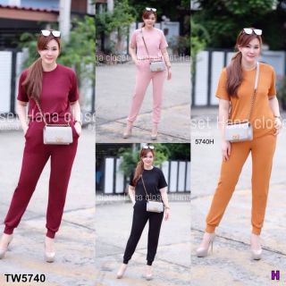 TW5740 Set 2 เสื้อคอกลม+กางเกงขายาวจั๊มปลาย