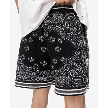 3 สี【Promo สไตล์ใหม่】 2023 [Ĕ] Erty Amiri กางเกงขาสั้นลําลอง ผ้าวูล ปักลายเม็ดมะม่วงหิมพานต์ สีดํา