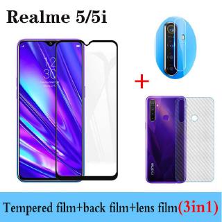 ( 3 In 1 )Oppo Realme 6 / Realme 5 / Realme C 3  Full Screen Tempered Glass Film +Camera lens film+Carbon Fiber Back Film