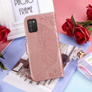 เคสโทรศัพท์มือถือหนัง Pu ลายผีเสื้อดอกไม้สําหรับ Samsung Galaxy A02S A03S