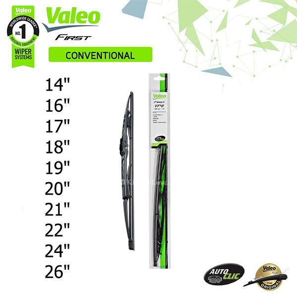 Valeo First conventional wiper วาลีโอ้ ใบปัดน้ำฝนก้านเหล็ก 1 ใบ 12 14 16 17 18 19 20 21 22 24 26 นิ้ว วาลีโอ ที่ปัดน้ำฝน