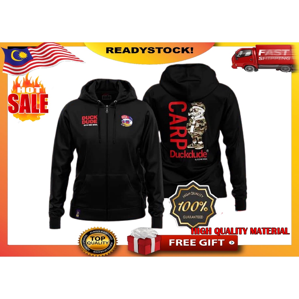HOODIE Duck Dude Sweatshirt Full Zipper สีดํา
