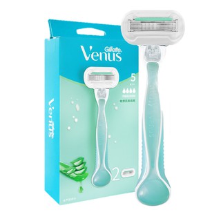 Gillette Venus Smooth Sensitive 1 Count + Razor 2 Cartridges ชุดอุปกรณ์โกนขนรุ่นพิเศษอ่อนโยนกับผิวมาพร้อมใบมีด5ระดับ