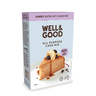 well &amp; good เวล&amp;กู๊ด แป้งสำหรับทำเค้ก 400ก.    รายละเอียดสินค้า แป้ง Gluten Free สำหรับทำเค้กหลากชนิด ไม่ว่าจะเป็นเค้ก