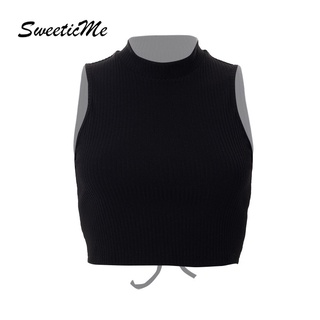 Sweeticme ใหม่ เสื้อกล้ามลําลอง คอกลม แขนกุด สีพื้น เซ็กซี่ แฟชั่นสําหรับสตรี 2022