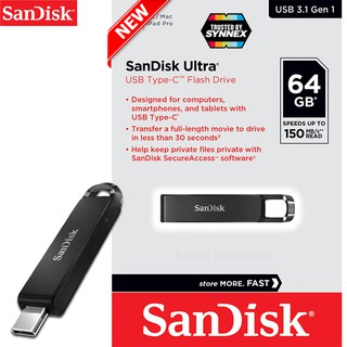 SanDisk Flash Drive Ultra USB 3.1 Gen 1 Type-C 64GB (SDCZ460-064G-G46) แฟลตไดซ์ แฟลชไดร์ฟ ซินเน็ค รับประกัน Synnex 5 ปี