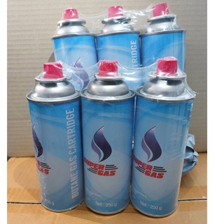 แก๊สกระป๋อง แก๊สกระป๋อง ยี่ห้อ Super Gas ขนาด 250กรัม(6 กระป๋อง)