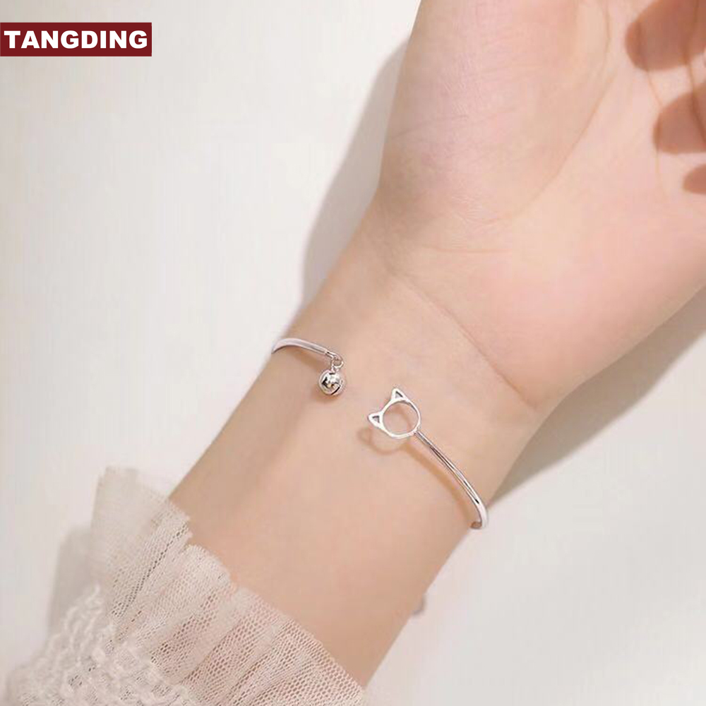 【Tangding】สร้อยข้อมือ จี้กระดิ่ง และแมว สามารถปรับขนาดได้ สําหรับผู้หญิง