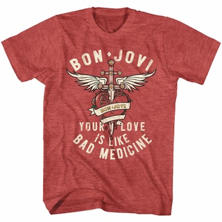 [COD]เสื้อยืด พิมพ์ลาย Bon Jovi Bad Medicine Red Heather สําหรับผู้ใหญ่S-5XL