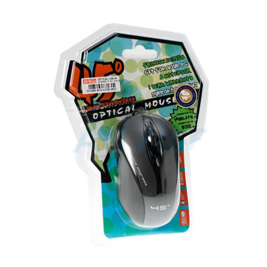 45 DEGREE เมาส์ USB Optical Mouse (F-42) Gray/Black ของแท้