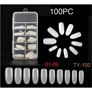เล็บปลอม เล็บpvc สีขาว สีใส100 ชิ้น ขาวแบบเต็มเล็บ เล็บปลอม PVC แบบเต็มเล็บ 100ชิ้น