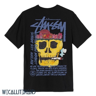 Marvel 【lvvv】STUSSY เสื้อยืดแขนสั้นพิมพ์ลายหัวกะโหลกดอกไม้สําหรับคู่รักteeยืด.สบาย.รัก