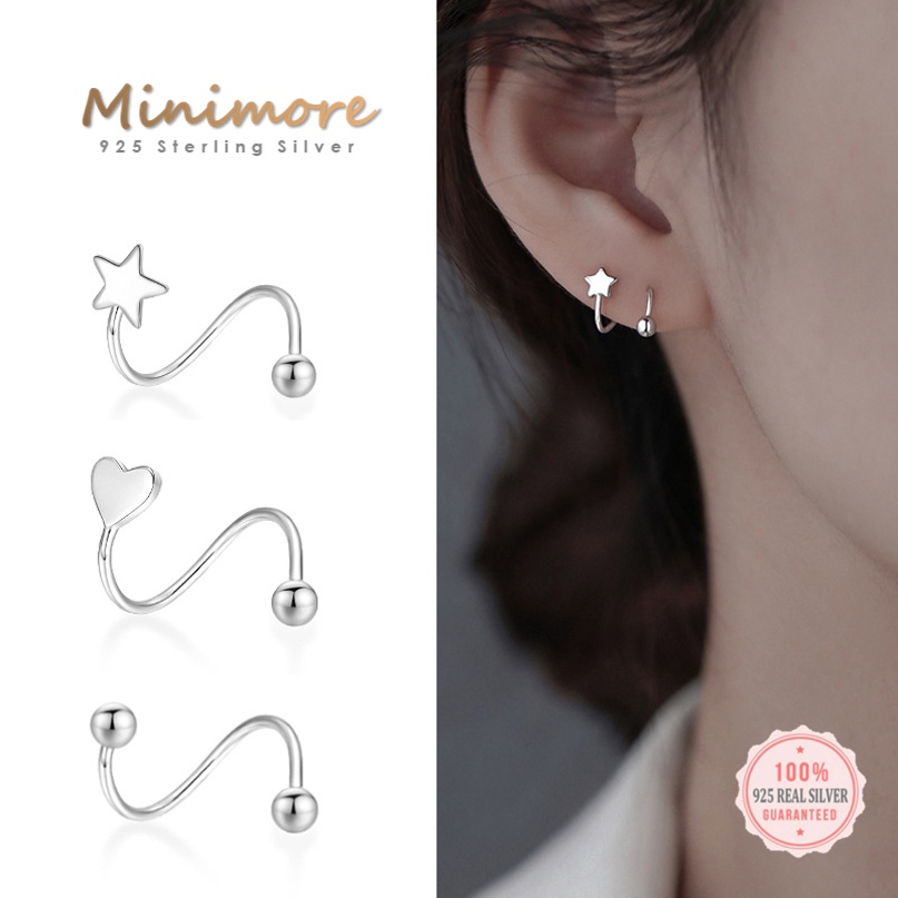 [SE135]🌟ต่างหูเงินแท้ 92.5%🌟ต่างหูคล้องแป้นหมุดมี 3 แบบ สุด chic  สไตน์มินิมอล 925