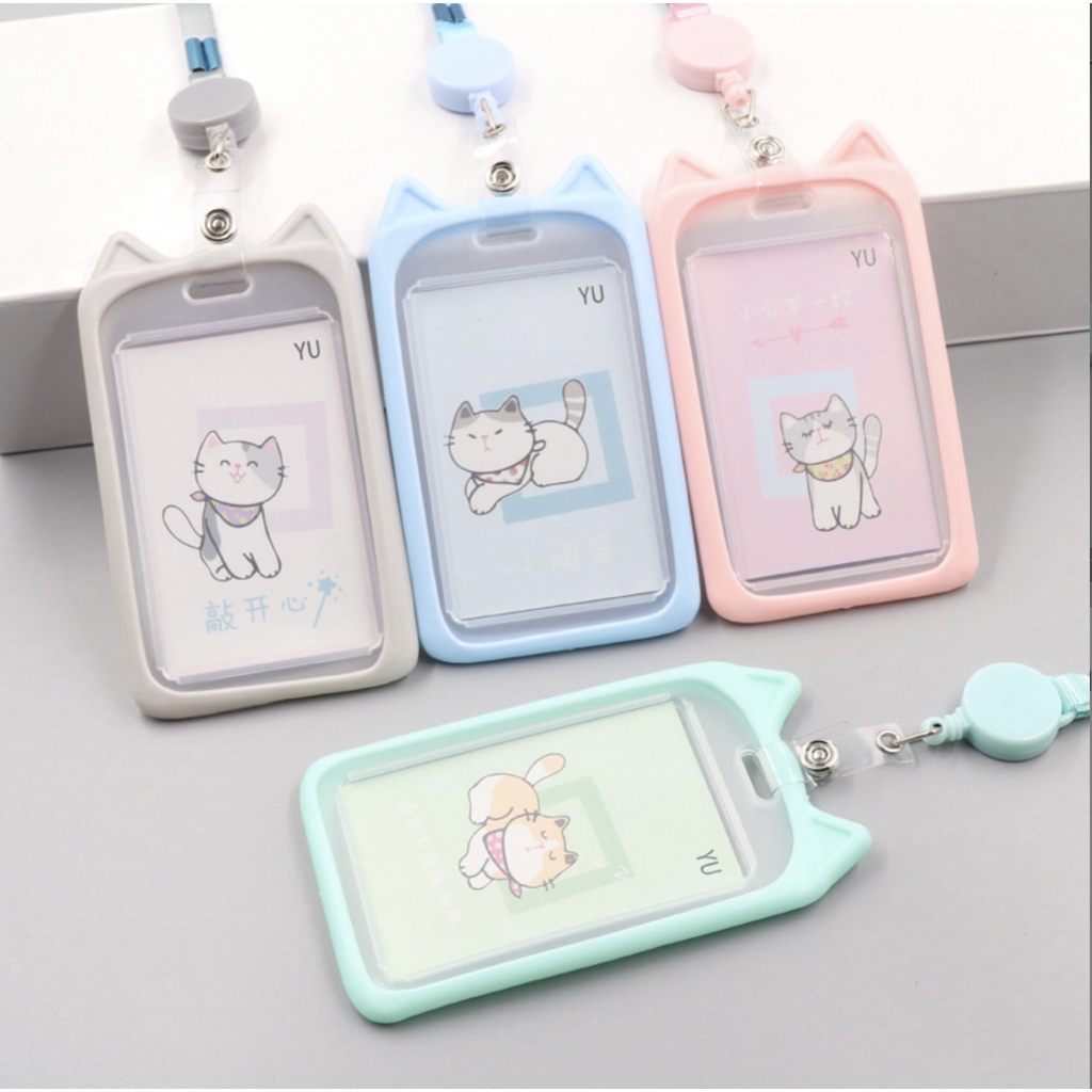 🏷 ที่ใส่บัตรพนักงาน ป้าย บัตรนักศึกษา ขอบซิลิโคนนิ่มสีพาสเทล แมว กระต่าย พร้อมสายคล้องมีโยโย่ ดึงได้