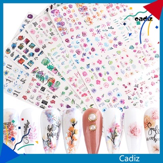 Cadiz สติกเกอร์ติดเล็บ พิมพ์ลายดอกไม้ ใบไม้ ดอกไม้ แบบบางพิเศษ สําหรับผู้หญิง