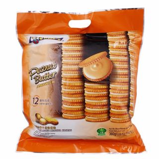 บิสกิตเนยถั่ว ห่อใหญ่ ขนาด 360 g sandwich peanut butter (12 แพ็ค 30 กรัมต่อแพ็ค)