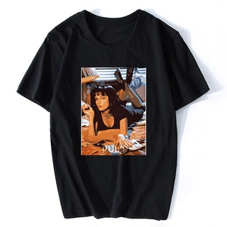 เสื้อยืดผ้าฝ้ายพิมพ์ลายขายดี เสื้อยืด ผ้าฝ้าย พิมพ์ลายภาพยนตร์ Pulp Fiction Mia Wallace แฟชั่นฤดูร้อน สไตล์ฮาราจูกุ สําห