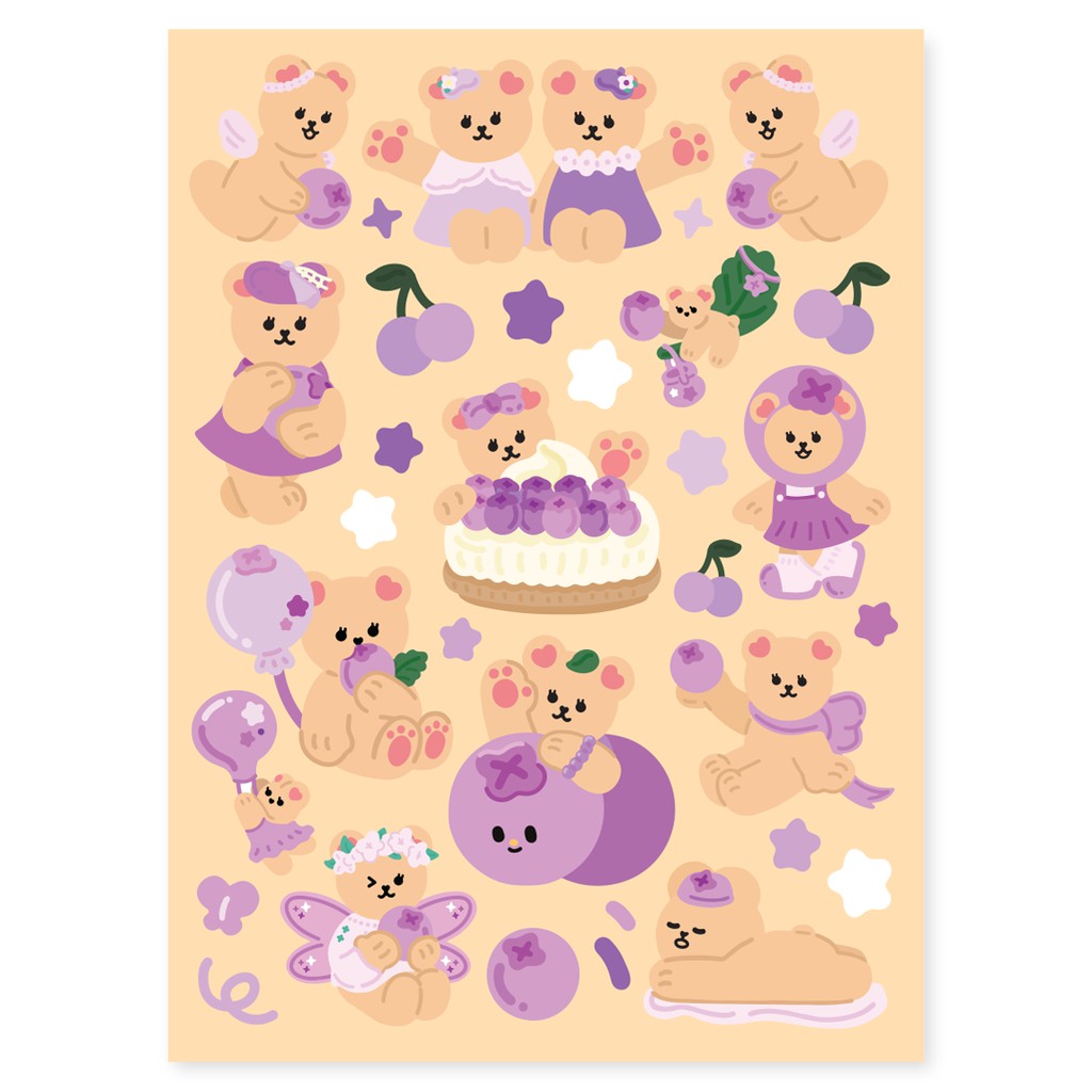 Juicy Bear Sticker (Fruit) สติ๊กเกอร์น้องหมี แบรนด์ Second Mansion จากเกาหลี ของแท้