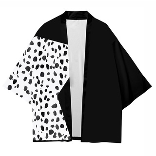 Cruella DeVil เสื้อคลุมกิโมโน เสื้อคลุมคาร์ดิแกน เครื่องแต่งกายคอสเพลย์ ผู้ชาย ผู้หญิง พิมพ์ลาย 3D เสื้อคลุมลําลอง (สีดํา, X-Large)