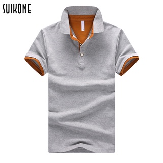 Suikone ใหม่ เสื้อโปโลผู้ชาย แฟชั่น เสื้อเชิ้ตลำลอง สีทึบ ผ้าฝ้าย เทรนด์ระบายอากาศ แขนสั้น bottoming shirt