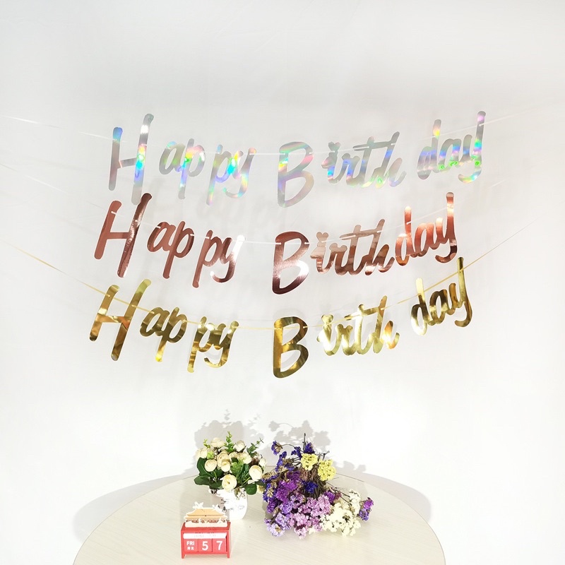 ธงกระดาษ อักษร Happy birthday พร้อมริบบิ้น ใช้สำหรับสำหรับตกแต่งงานปาร์ตี้ งานวันเกิด