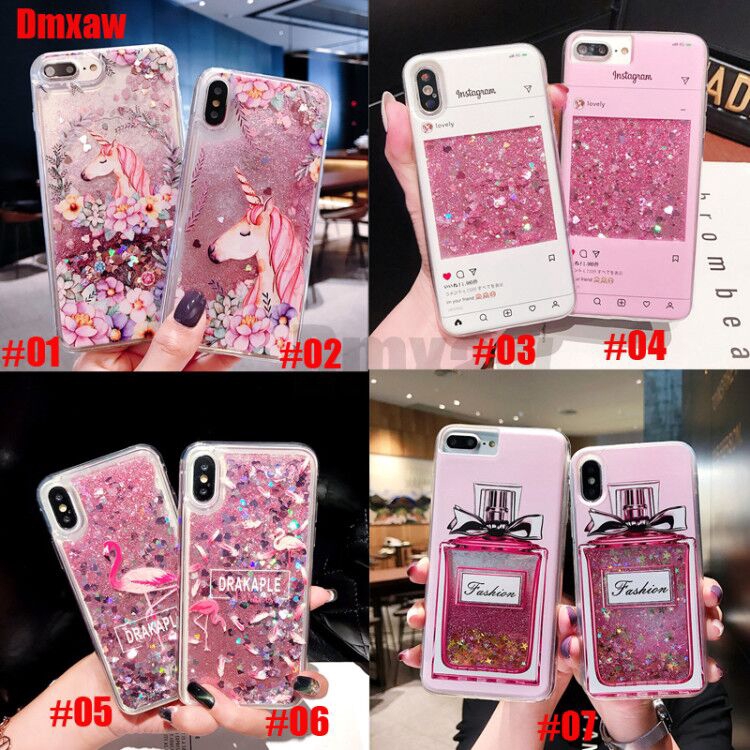 Samsung Galaxy S8 S7 S6 edge Plus case Unicorn Liquid Quicksand Glitter perfume bottle Flamingo Bling Pink Cover