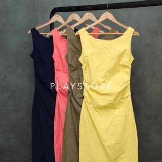 “Juryn gathered-waist MiDi DRESS” เดรสทรงeasywearแขนกุด ทรงเบสิค