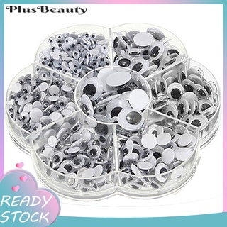 pluscloth 500Pcs Mixed Size Self-adhesive Round Plastic Wiggle Googly Eyes for DIY Doll