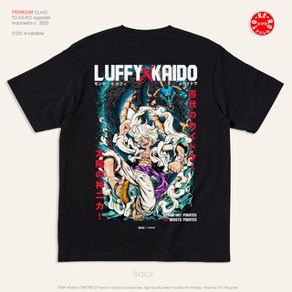 เสื้อยืดผ้าฝ้ายเสื้อยืด ลายการ์ตูนอนิเมะ One Piece Luffy Gear 5 Sun God Nika VS Kaido Saiky ღ no Seibutsu สีดําL XL  XXL