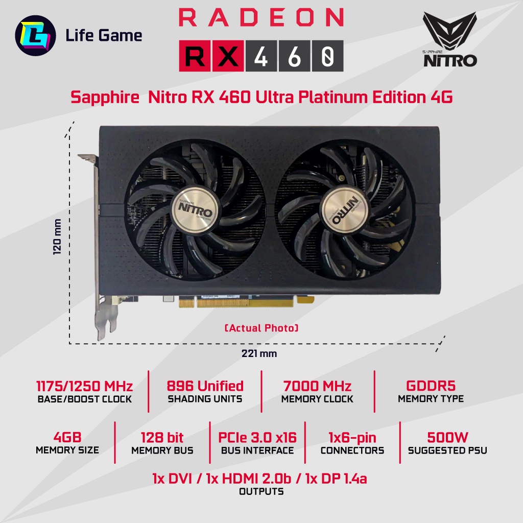 ใช้ Sapphire RX460 4G 4GB GDDR5 D5 AMD กราฟิกการ์ดกราฟิกการ์ด GPU RX 460