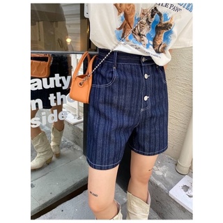 B6968 MIDNIGHT short jeans กางเกงขาสั้นสียีนส์เข้ม เอวกระดุม มาพร้อมกระเป๋าข้างทั้ง 2 ข้างใช้งานได้ เนื้อผ้าเป็นยีนส์ผสม