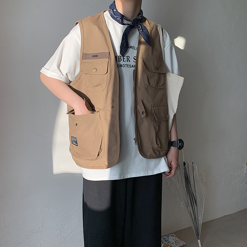 เสื้อแจ็กเก็ตคาร์โก้ เสื้อกั๊ก ทรงหลวม สามสี สไตล์ฮิปฮอป แฟชั่นสําหรับผู้ชาย และผู้หญิง