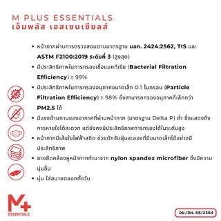 M PLUS ESSENTIALS หน้ากากอนามัยทางการแพทย์ 3 ชั้น รุ่นหูเทปใส่สบาย มี อย. (กล่องล่ะ 60 ชิ้น) พร้อมส่ง รุ่น 6.2