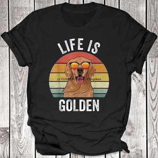 เสื้อยืดผ้าฝ้าย เสื้อยืด พิมพ์ลายการ์ตูน Life Is Golden สไตล์วินเทจ คลาสสิก เรโทร สีทอง ของขวัญ