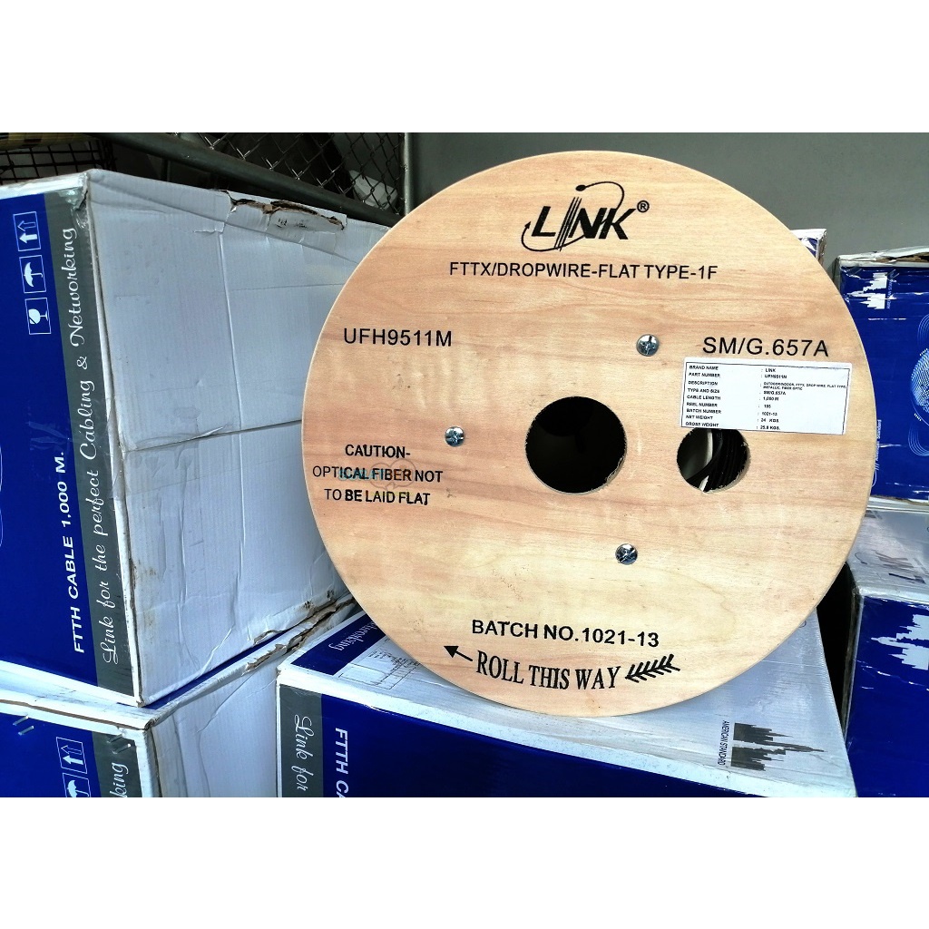 สายไฟเบอร์ออฟติก 1 2 core 1,000 เมตร ยี่ห้อ Link สายแบน FTTH Single Mode UFH9511M , UFH9512M , UFH9321