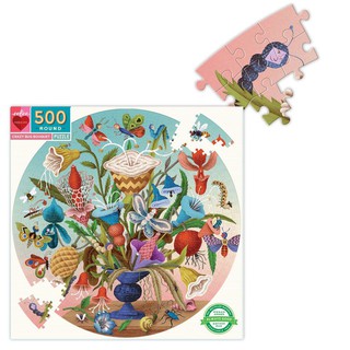 eeBoo Crazy Bug Bouquet 500 Piece Round Puzzle - จิ๊กซอว์รูปแมลงและช่อดอกไม้ แบบ 500 ชิ้น