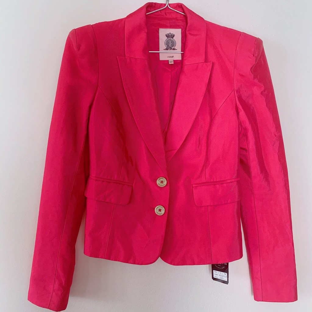 เสื้อแจ็คเก็ตแฟชั่นสตรี - JUICY COUTURE – NEON PINK – SIZE XS – กระเป๋า 2 ด้านข้าง – ปุ่มด้านหน้า – 