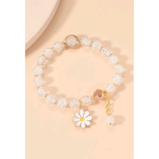 กำไลข้อมือแฟชั่น กำไลข้อมือจี้ดอกไม้  Flower Charm Beaded Bracelet (ส่งจากไทย)