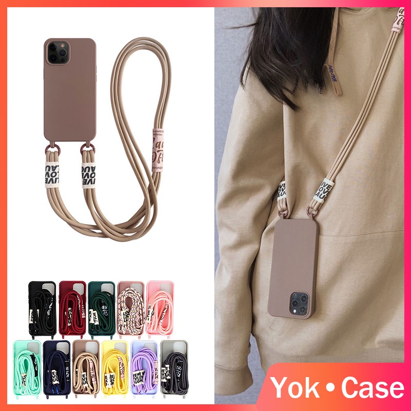 เกาหลีสไตล์สาวCrossbody Lanyardนุ่มเคสโทรศัพท์สําหรับIPhone 15 สลิงกรณี 14Pro Max 13 Pro 12 11 Pro Max XS XR X 8 7 Plus SEสีทึบปก