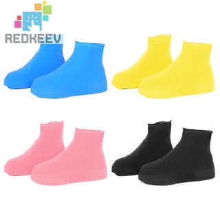 Redkeev 2 ชิ้น กลางแจ้ง วันฝนตก กันน้ํา ซิลิโคน รองเท้า ครอบคลุมรองเท้าบูท ป้องกัน